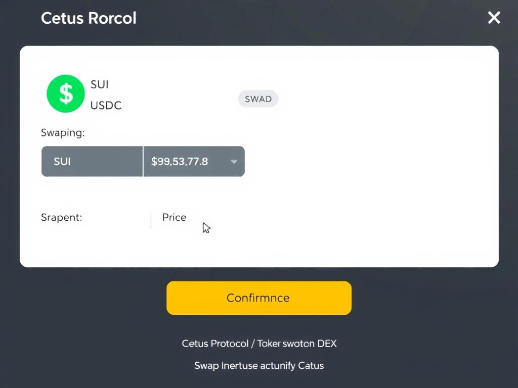 Cetus Protocol DEX interface showing token swap from SUI to USDC