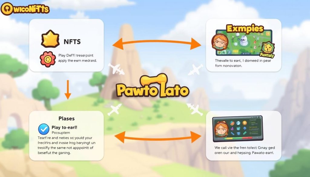 Diagram showing how Pawtato Land integrates NFTs, DeFi, and gaming elements