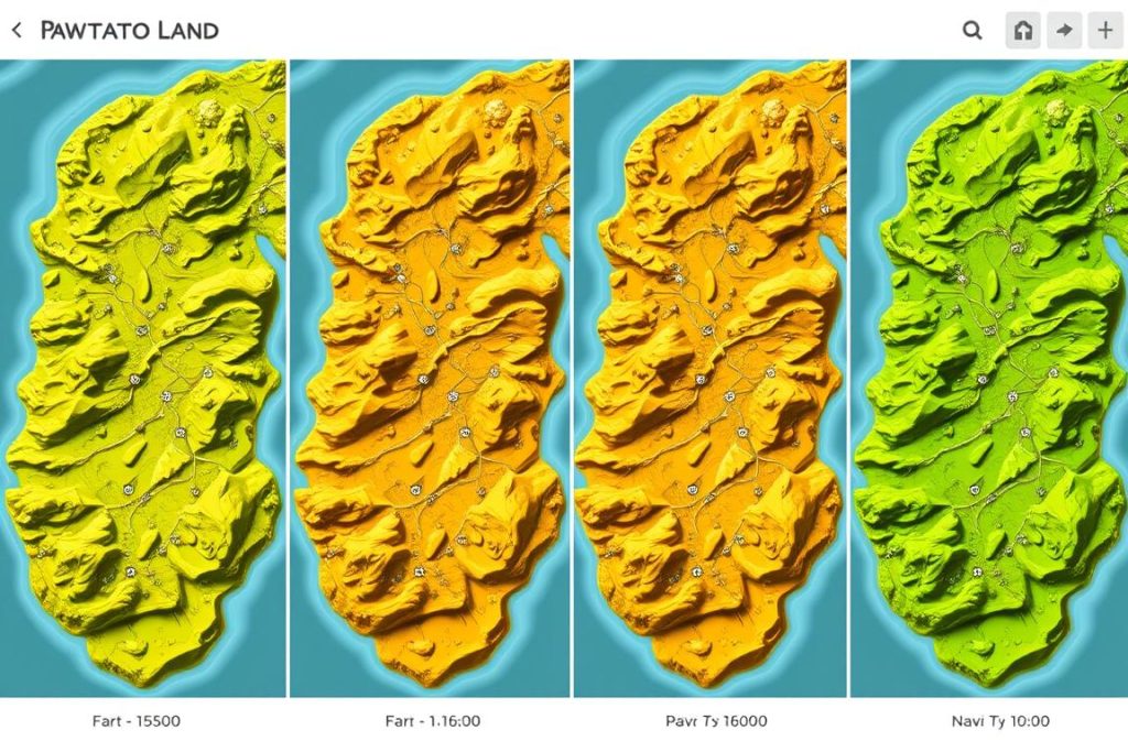 Different Pawtato Land plot types showing various terrain and visual styles