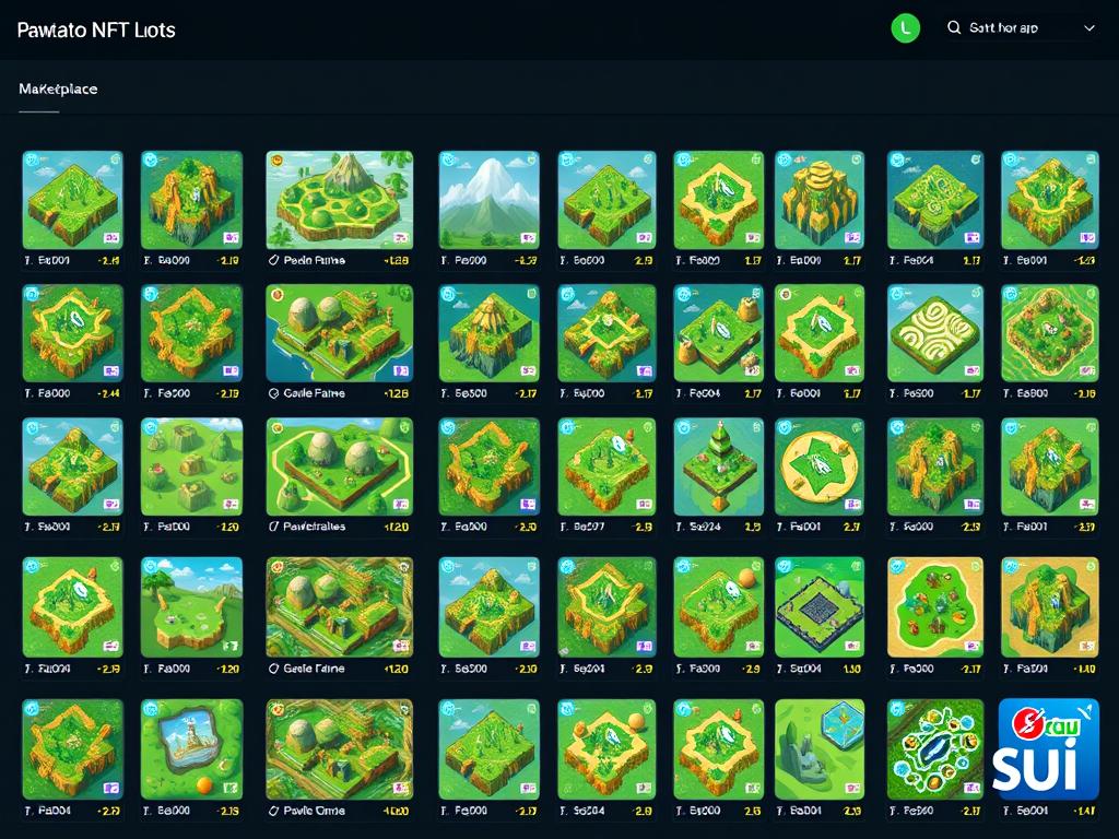 Overview of Pawtato Land NFT collection showing the variety of land plots available