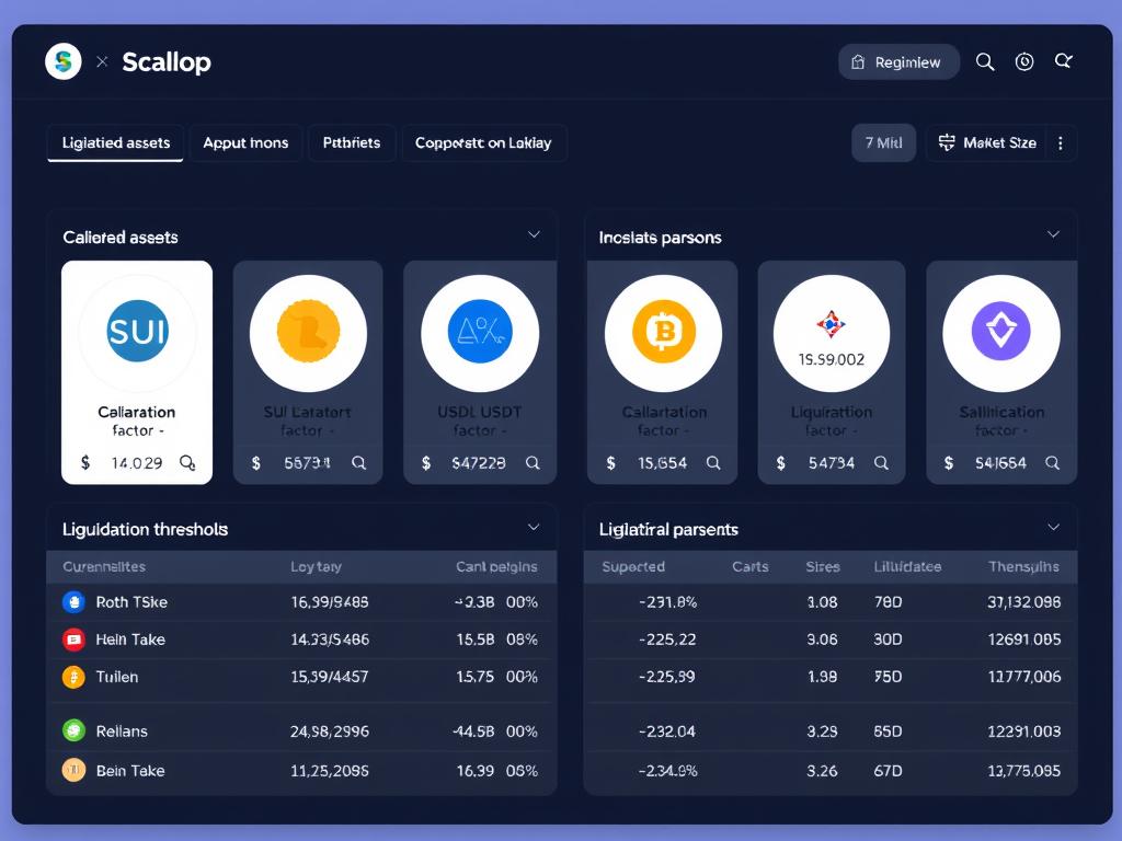 Scallop's collateral dashboard showing various supported assets on the best DeFi lending platform