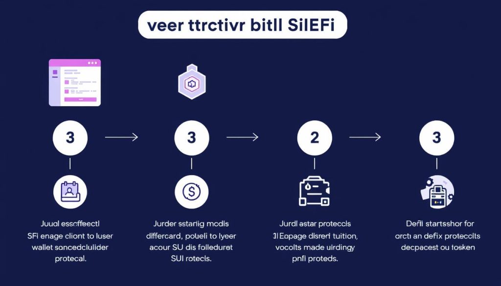 Step-by-step visual guide to getting started with Sui DeFi showing wallet setup and token swapping