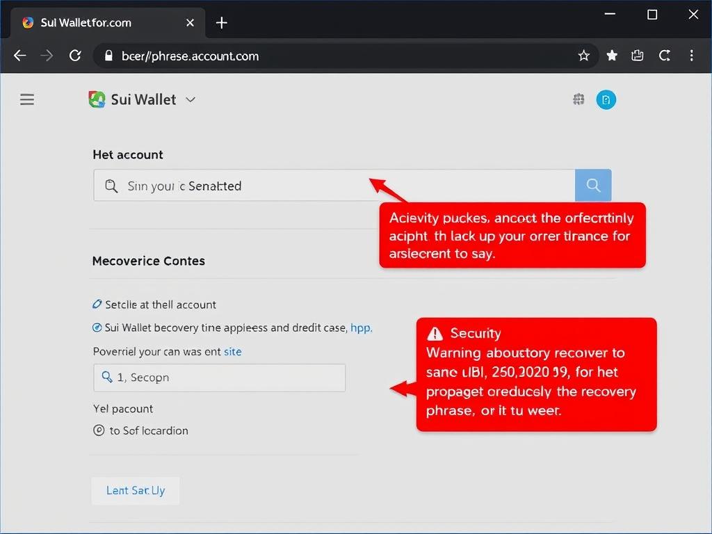 Sui Wallet interface showing account creation and recovery phrase backup screen