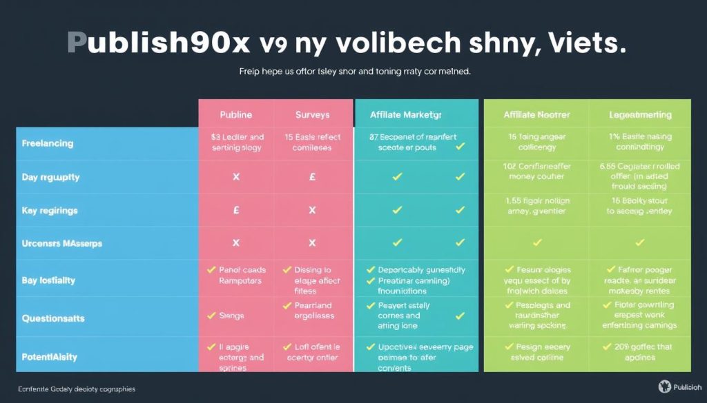 Comparison chart showing Publish0x versus other online money-making methods