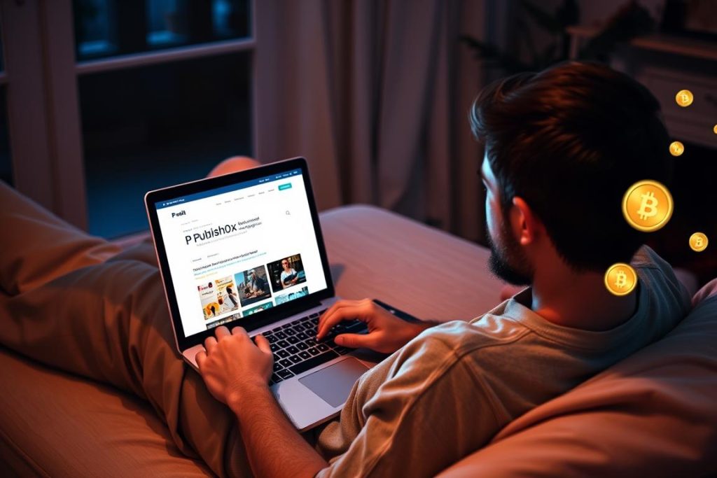 Person earning cryptocurrency on Publish0x while learning about blockchain technology