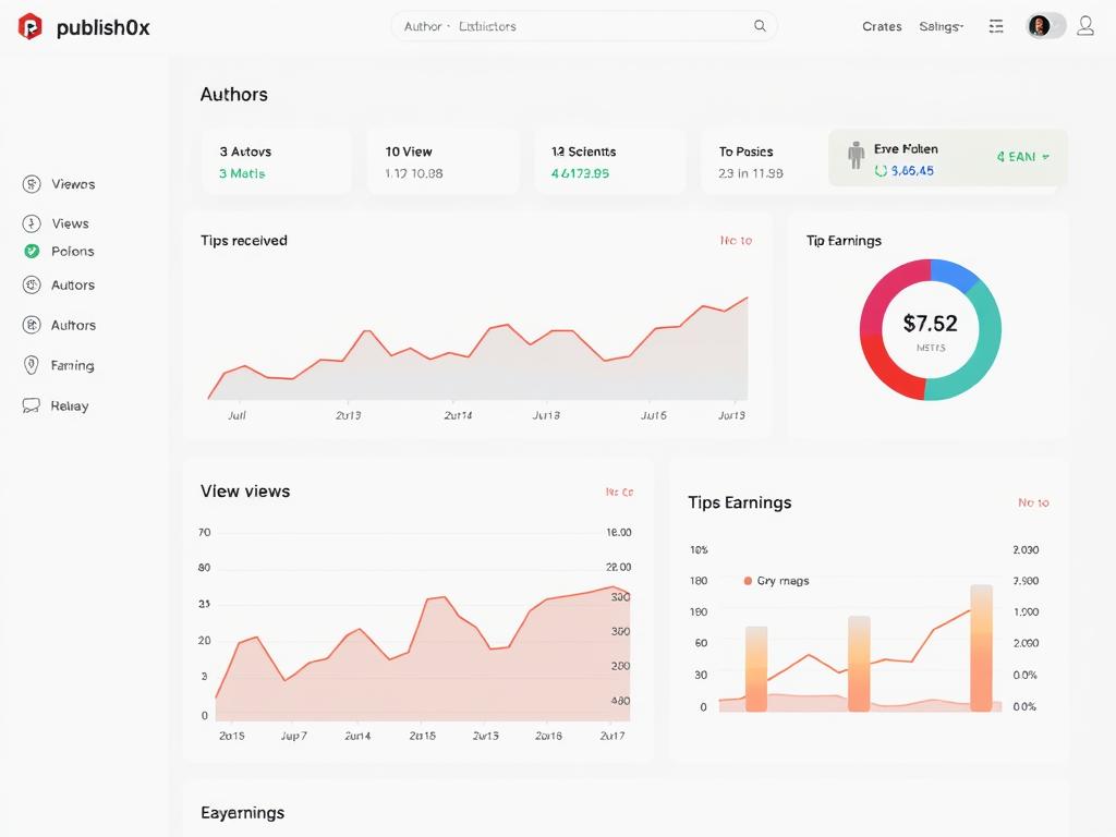 Publish0x author dashboard showing earnings and article performance