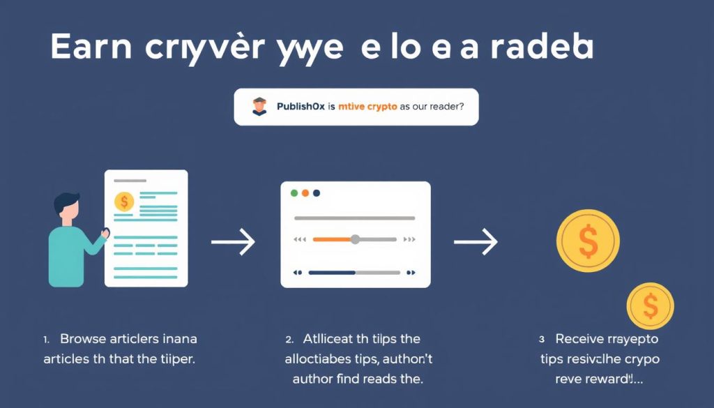 Step-by-step guide showing how to earn crypto as a reader on Publish0x
