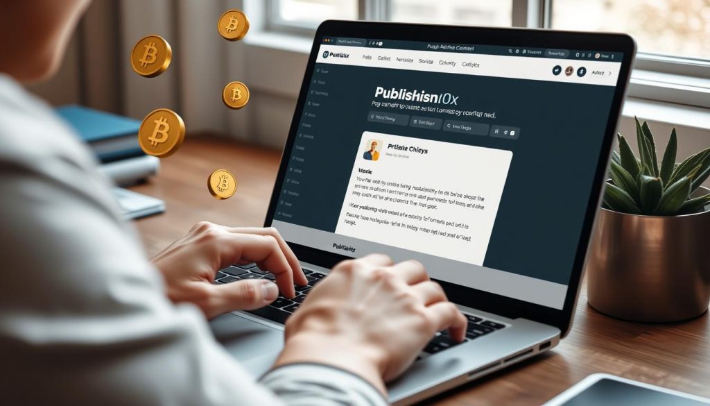 Writer publishing content on Publish0x and earning cryptocurrency